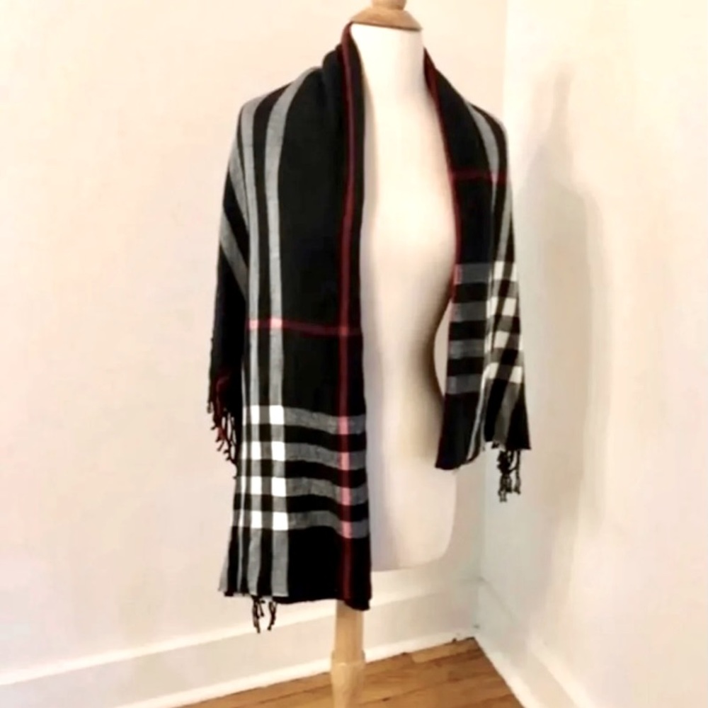 Large Plaid Wool Scarf‎ Shawl
